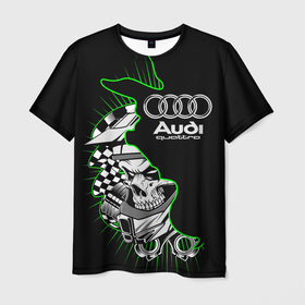 Мужская футболка 3D с принтом Audi quattro  череп в Тюмени, 100% полиэфир | прямой крой, круглый вырез горловины, длина до линии бедер | audi | quattro | автоспорт | доготипы | надписи | немецкая классика | немецкие машины | полный привод