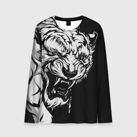 Мужской лонгслив 3D с принтом Тигр: свирепый и кровожадный в Екатеринбурге, 100% полиэстер | длинные рукава, круглый вырез горловины, полуприлегающий силуэт | 2022 | bloodthirsty | ferocious | look | powerful | predator | strong | tiger | year of the tiger | взгляд | год тигра | кровожадный | мощный | свирепый | сильный | тигр | хищник