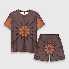 Мужской костюм с шортами 3D с принтом Абстрактный цветок. Оранжевый. ,  |  | abstraction | brown | flower | fractal | orange | pattern | абстракция | коричневый | оранжевый | узор | фрактал | цветок