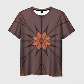 Мужская футболка 3D с принтом Абстрактный цветок. Оранжевый. в Петрозаводске, 100% полиэфир | прямой крой, круглый вырез горловины, длина до линии бедер | abstraction | brown | flower | fractal | orange | pattern | абстракция | коричневый | оранжевый | узор | фрактал | цветок