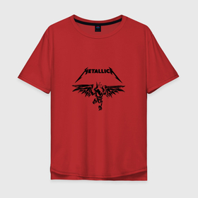 Мужская футболка хлопок Oversize с принтом Металика Metallica в Белгороде, 100% хлопок | свободный крой, круглый ворот, “спинка” длиннее передней части | группа | металика | музыка | птица | рок | череп