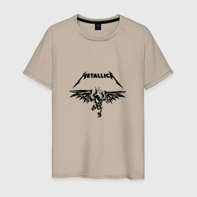 Мужская футболка хлопок с принтом Металика Metallica в Новосибирске, 100% хлопок | прямой крой, круглый вырез горловины, длина до линии бедер, слегка спущенное плечо. | группа | металика | музыка | птица | рок | череп