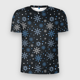 Мужская футболка 3D спортивная с принтом Снежинки в Кировске, 100% полиэстер с улучшенными характеристиками | приталенный силуэт, круглая горловина, широкие плечи, сужается к линии бедра | зима | новый год | снег | снегопад | снежинки