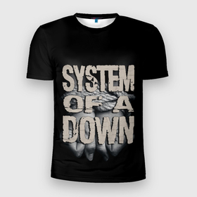Мужская футболка 3D Slim с принтом System of a Down. в Екатеринбурге, 100% полиэстер с улучшенными характеристиками | приталенный силуэт, круглая горловина, широкие плечи, сужается к линии бедра | down | grunge | hardcore | metal | music | punk | rock | system | гранж | метал | музыка | панк | рок | серж | система | танкян