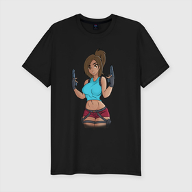Мужская футболка хлопок Slim с принтом Lara Croft Tomb Raider в Белгороде, 92% хлопок, 8% лайкра | приталенный силуэт, круглый вырез ворота, длина до линии бедра, короткий рукав | art | cute girl | game | game art | girl | lara croft | tomb raider | арт | девушка | лара крофт | расхитительница гробниц
