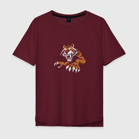 Мужская футболка хлопок Oversize с принтом Тигр в ярости в Петрозаводске, 100% хлопок | свободный крой, круглый ворот, “спинка” длиннее передней части | tiger | восточный тигр | год тигра | когти | кошка | тигр | тигренок | ярость