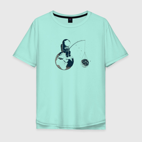 Мужская футболка хлопок Oversize с принтом Мы одни в этой Всленной... в Екатеринбурге, 100% хлопок | свободный крой, круглый ворот, “спинка” длиннее передней части | Тематика изображения на принте: астронавт | вселенная | галактика | звезды | земля | космонавт | космос | луна | рыбалка | философия
