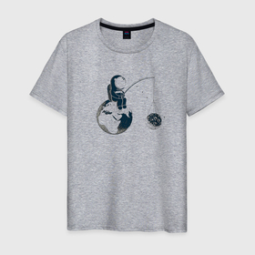 Мужская футболка хлопок с принтом Мы одни в этой Всленной... в Новосибирске, 100% хлопок | прямой крой, круглый вырез горловины, длина до линии бедер, слегка спущенное плечо. | астронавт | вселенная | галактика | звезды | земля | космонавт | космос | луна | рыбалка | философия