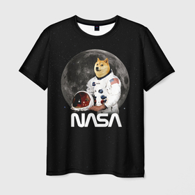 Мужская футболка 3D с принтом Доги Космонавт (Мем Наса) Doge в Санкт-Петербурге, 100% полиэфир | прямой крой, круглый вырез горловины, длина до линии бедер | doge | earth | mars | meme | moon | nasa | space | star | usa | америка | гагарин | доги | животные | звезда | земля | корги | космонавт | космос | луна | марс | мем | наса | планета | прикол | собака | сша | флаг