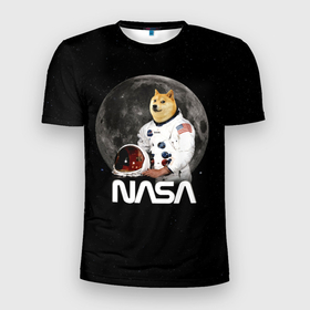 Мужская футболка 3D Slim с принтом Доги Космонавт (Мем Наса) Doge в Петрозаводске, 100% полиэстер с улучшенными характеристиками | приталенный силуэт, круглая горловина, широкие плечи, сужается к линии бедра | doge | earth | mars | meme | moon | nasa | space | star | usa | америка | гагарин | доги | животные | звезда | земля | корги | космонавт | космос | луна | марс | мем | наса | планета | прикол | собака | сша | флаг