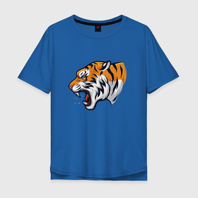 Мужская футболка хлопок Oversize с принтом Голова разъяренного тигра в Санкт-Петербурге, 100% хлопок | свободный крой, круглый ворот, “спинка” длиннее передней части | tiger | восточный тигр | год тигра | иероглиф тигра | кошка | тигр | тигренок