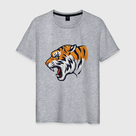 Мужская футболка хлопок с принтом Голова разъяренного тигра в Рязани, 100% хлопок | прямой крой, круглый вырез горловины, длина до линии бедер, слегка спущенное плечо. | tiger | восточный тигр | год тигра | иероглиф тигра | кошка | тигр | тигренок