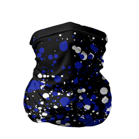 Бандана-труба 3D с принтом Сине белые капли краски в Белгороде, 100% полиэстер, ткань с особыми свойствами — Activecool | плотность 150‒180 г/м2; хорошо тянется, но сохраняет форму | белая краска | брызги краски | брызги краски на поверхности | колористика | краски на черном фоне | набрызг | разбрызганные краски | сине белые краски | синяя краска