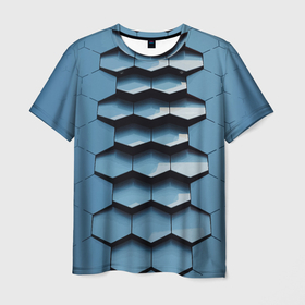 Мужская футболка 3D с принтом Соты узор авангард в Екатеринбурге, 100% полиэфир | прямой крой, круглый вырез горловины, длина до линии бедер | Тематика изображения на принте: cell | fashion | pattern | vanguard | авангард | мода | соты | узор