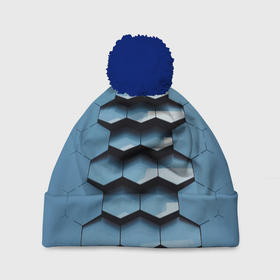 Шапка 3D c помпоном с принтом Соты узор авангард в Екатеринбурге, 100% полиэстер | универсальный размер, печать по всей поверхности изделия | cell | fashion | pattern | vanguard | авангард | мода | соты | узор