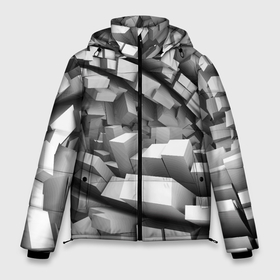 Мужская зимняя куртка 3D с принтом Геометрическая объёмная абстракция в Екатеринбурге, верх — 100% полиэстер; подкладка — 100% полиэстер; утеплитель — 100% полиэстер | длина ниже бедра, свободный силуэт Оверсайз. Есть воротник-стойка, отстегивающийся капюшон и ветрозащитная планка. 

Боковые карманы с листочкой на кнопках и внутренний карман на молнии. | Тематика изображения на принте: 3d | abstraction | fashion | geometry | vanguard | volume | абстракция | авангард | геометрия | мода | объём