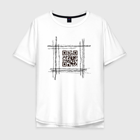 Мужская футболка хлопок Oversize с принтом QR за колючкой в Екатеринбурге, 100% хлопок | свободный крой, круглый ворот, “спинка” длиннее передней части | qr | вакцинация | коронавирус | пандепия | протест