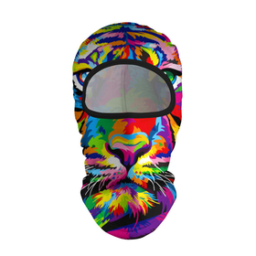 Балаклава 3D с принтом Тигр в стиле поп арт в Санкт-Петербурге, 100% полиэстер, ткань с особыми свойствами — Activecool | плотность 150–180 г/м2; хорошо тянется, но при этом сохраняет форму. Закрывает шею, вокруг отверстия для глаз кайма. Единый размер | 2022 | art | beast | mosaic | multicolored head | new year | pop art | predator | rainbow | tiger | year of the tiger | год тигра | зверь | искусство | мозаика | новый год | радужный | разноцветная голова | тигр | хищник