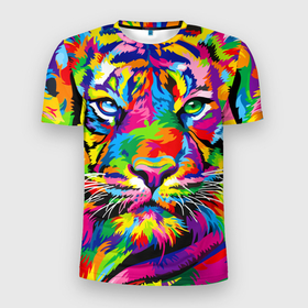 Мужская футболка 3D спортивная с принтом Тигр в стиле поп арт , 100% полиэстер с улучшенными характеристиками | приталенный силуэт, круглая горловина, широкие плечи, сужается к линии бедра | 2022 | art | beast | mosaic | multicolored head | new year | pop art | predator | rainbow | tiger | year of the tiger | год тигра | зверь | искусство | мозаика | новый год | радужный | разноцветная голова | тигр | хищник