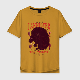 Мужская футболка хлопок Oversize с принтом Hear me roar | Lannister в Новосибирске, 100% хлопок | свободный крой, круглый ворот, “спинка” длиннее передней части | crow | fire and blood | game of thrones | lannister | stark | statwb | targaryen | винтерфел | ворон | игра престолов | король ночи | ланнистер | лютоволк | мать драконов | пламя и кровь | север | старки | таргариен | черные крылья