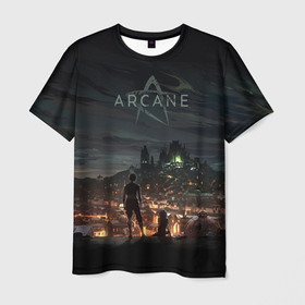 Мужская футболка 3D с принтом Акрейн А в Кировске, 100% полиэфир | прямой крой, круглый вырез горловины, длина до линии бедер | город | надпись | небо | персонажи | свет