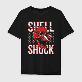 Мужская футболка хлопок Oversize с принтом SHLSHK | Skull Collection в Тюмени, 100% хлопок | свободный крой, круглый ворот, “спинка” длиннее передней части | logo | music | shell shock recordings | shlshk | skull | драм | нейропанк | нейрофанк | череп | шелшок