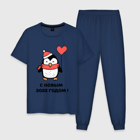 Мужская пижама хлопок с принтом С новым годом 2022 в Курске, 100% хлопок | брюки и футболка прямого кроя, без карманов, на брюках мягкая резинка на поясе и по низу штанин
 | 2022 | арктика | дед мороз | ёлки | новый год | пингвин | снегурочка