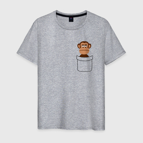 Мужская футболка хлопок с принтом мартышка в кармане в Екатеринбурге, 100% хлопок | прямой крой, круглый вырез горловины, длина до линии бедер, слегка спущенное плечо. | в кармане | мартышка | обезьянка | прикол в кармане | счастье в кармане