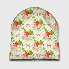 Шапка 3D с принтом Яблочный пирог паттерн в Екатеринбурге, 100% полиэстер | универсальный размер, печать по всей поверхности изделия | выпечка | пирог | фрукты | яблоки | яблоко | яблочный пирог