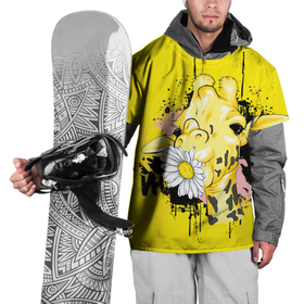 Накидка на куртку 3D с принтом Жирафа с герберой , 100% полиэстер |  | Тематика изображения на принте: гербера | длинная шея | животное | жираф | пятно | цветы