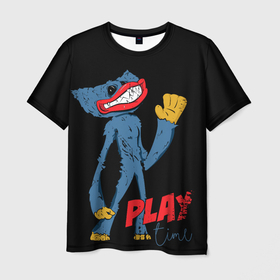 Мужская футболка 3D с принтом Comics Poppy Huggy Wuggy Playtime в Тюмени, 100% полиэфир | прямой крой, круглый вырез горловины, длина до линии бедер | comics | friday night | funkin | play | pop art | time | поппи | синий | хагги | хоррор