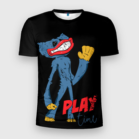 Мужская футболка 3D Slim с принтом Comics Poppy Huggy Wuggy Playtime , 100% полиэстер с улучшенными характеристиками | приталенный силуэт, круглая горловина, широкие плечи, сужается к линии бедра | comics | friday night | funkin | play | pop art | time | поппи | синий | хагги | хоррор