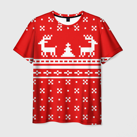 Мужская футболка 3D с принтом СВИТЕР С НОВОГОДНИМИ ОЛЕНЯМИ в Новосибирске, 100% полиэфир | прямой крой, круглый вырез горловины, длина до линии бедер | 2020 | 2021 | christmas | merry | леденец | нг | новогодний | новый год | олени | рождество | свитер | узоры