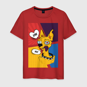 Мужская футболка хлопок с принтом Comics Пес Dog Yes Love в Курске, 100% хлопок | прямой крой, круглый вырез горловины, длина до линии бедер, слегка спущенное плечо. | Тематика изображения на принте: comics | dog | животное | смешной | собака | чихуахуа | яркий