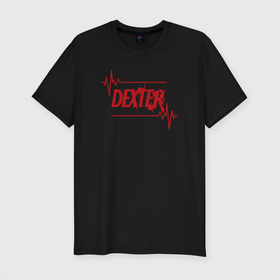 Мужская футболка хлопок Slim с принтом Декстер   Dexter, логотип в Новосибирске, 92% хлопок, 8% лайкра | приталенный силуэт, круглый вырез ворота, длина до линии бедра, короткий рукав | dexter | декстер | декстер морган | детектив | дремлющий демон декстера | сериал декстер