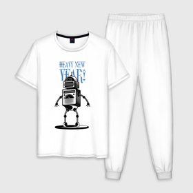 Мужская пижама хлопок с принтом Heavy New Robot Year в Курске, 100% хлопок | брюки и футболка прямого кроя, без карманов, на брюках мягкая резинка на поясе и по низу штанин
 | Тематика изображения на принте: holiday | joke | new year | robot | новый год | праздник | робот | шутка
