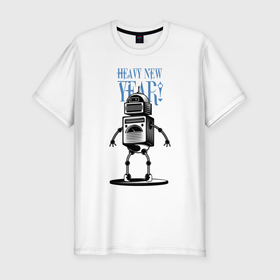 Мужская футболка хлопок Slim с принтом Heavy New Robot Year в Белгороде, 92% хлопок, 8% лайкра | приталенный силуэт, круглый вырез ворота, длина до линии бедра, короткий рукав | holiday | joke | new year | robot | новый год | праздник | робот | шутка