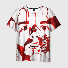 Мужская футболка 3D с принтом Декстер, портрет кровью в Тюмени, 100% полиэфир | прямой крой, круглый вырез горловины, длина до линии бедер | dexter | декстер | декстер морган | кровавый | кровь | маниак | мясник из бейхарбор | потёки | правосудие декстера | пятна крови | сериалы