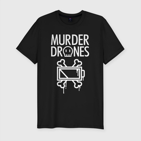 Мужская футболка хлопок Slim с принтом Murder Drones   Дроны убийцы в Екатеринбурге, 92% хлопок, 8% лайкра | приталенный силуэт, круглый вырез ворота, длина до линии бедра, короткий рукав | murder drones | serial designation n | uzi | дроны | мультфильм | роботы | серийный номер н | узи