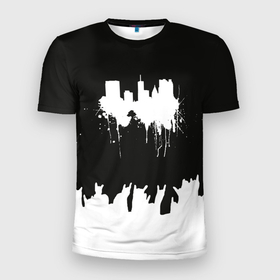 Мужская футболка 3D Slim с принтом Black sity | Город тьмы (ART 2) в Екатеринбурге, 100% полиэстер с улучшенными характеристиками | приталенный силуэт, круглая горловина, широкие плечи, сужается к линии бедра | Тематика изображения на принте: анархия | город | город тьмы | тьма | черный город