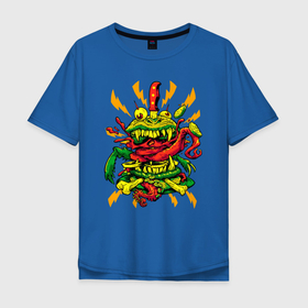 Мужская футболка хлопок Oversize с принтом Бешеный гамбургер в Белгороде, 100% хлопок | свободный крой, круглый ворот, “спинка” длиннее передней части | crab | fangs | halloween | hamburger | holiday | knife | lightning | mad | monster | octopus | red eyes | бешеный | гамбургер | клыки | краб | красные глаза | молнии | монстр | нож | осьминог | праздник | хэллоуин | чудовище