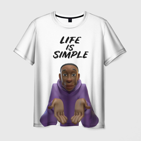Мужская футболка 3D с принтом Живи проще   Khabby Lame в Петрозаводске, 100% полиэфир | прямой крой, круглый вырез горловины, длина до линии бедер | is | knabby | lame | life | simple | инстаграм | мем | хаби лейм