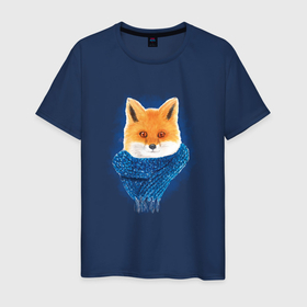 Мужская футболка хлопок с принтом Лиса с шарфом акварель в Курске, 100% хлопок | прямой крой, круглый вырез горловины, длина до линии бедер, слегка спущенное плечо. | зверь | лес | лесной | лиса | лисица | лисичка | оранжевый | рыжая | хищник