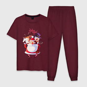 Мужская пижама хлопок с принтом НОВОГОДНИЕ ГЕРОИ   ЗИМА БЛИЗКО 2022 в Белгороде, 100% хлопок | брюки и футболка прямого кроя, без карманов, на брюках мягкая резинка на поясе и по низу штанин
 | Тематика изображения на принте: 2022 | beast | merry christmas | new year | red bow | santa hat | snow | tiger | winter | winter is coming | year of the tiger | год тигра | дед мороз | животные | звери | зверь | зима | зима 2022 | зима близко | новогодний свитер | новогодний у