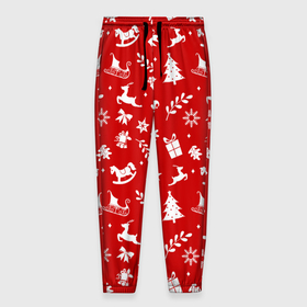 Мужские брюки 3D с принтом НОВОГОДНИЙ УЗОР КРАСНО БЕЛЫЙ , 100% полиэстер | манжеты по низу, эластичный пояс регулируется шнурком, по бокам два кармана без застежек, внутренняя часть кармана из мелкой сетки | 2022 | beast | merry christmas | new year | red bow | santa hat | snow | tiger | winter | winter is coming | year of the tiger | год тигра | дед мороз | животные | звери | зверь | зима | зима 2022 | зима близко | новогодний свитер | новогодний у