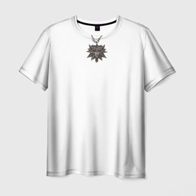 Мужская футболка 3D с принтом Ведьмак_медальон школы волка , 100% полиэфир | прямой крой, круглый вырез горловины, длина до линии бедер | 