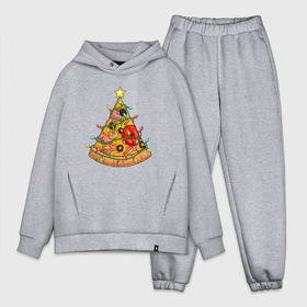 Мужской костюм хлопок OVERSIZE с принтом Новогодняя Пицца-Елка в Санкт-Петербурге,  |  | christmas | pizza | гирлянда | елка | ель | звезда | новый год | пицца | рождество