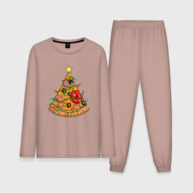 Мужская пижама хлопок (с лонгсливом) с принтом Новогодняя Пицца Елка в Тюмени,  |  | christmas | pizza | гирлянда | елка | ель | звезда | новый год | пицца | рождество