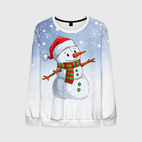 Мужской свитшот 3D с принтом Веселый Снеговик   Happy Snowman в Екатеринбурге, 100% полиэстер с мягким внутренним слоем | круглый вырез горловины, мягкая резинка на манжетах и поясе, свободная посадка по фигуре | christmas | santa | snowman | дед мороз | елка | зима | новый год | рождество | санта | снег | снеговик | снегурочка | снежинка