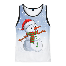 Мужская майка 3D с принтом Веселый Снеговик   Happy Snowman в Кировске, 100% полиэстер | круглая горловина, приталенный силуэт, длина до линии бедра. Пройма и горловина окантованы тонкой бейкой | christmas | santa | snowman | дед мороз | елка | зима | новый год | рождество | санта | снег | снеговик | снегурочка | снежинка